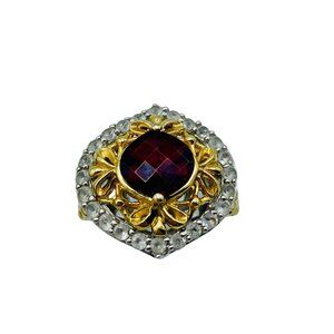 Victoria Wieck Garnet & White Topaz Sterling Silver 925 Vermeil RING Size 7